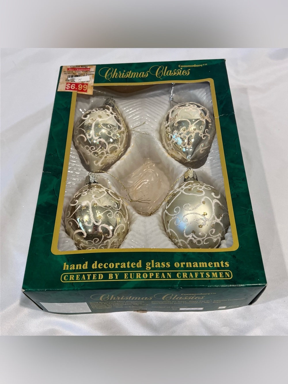 Vintage Commodore Christmas Glass Ornaments Set of 4 Romania